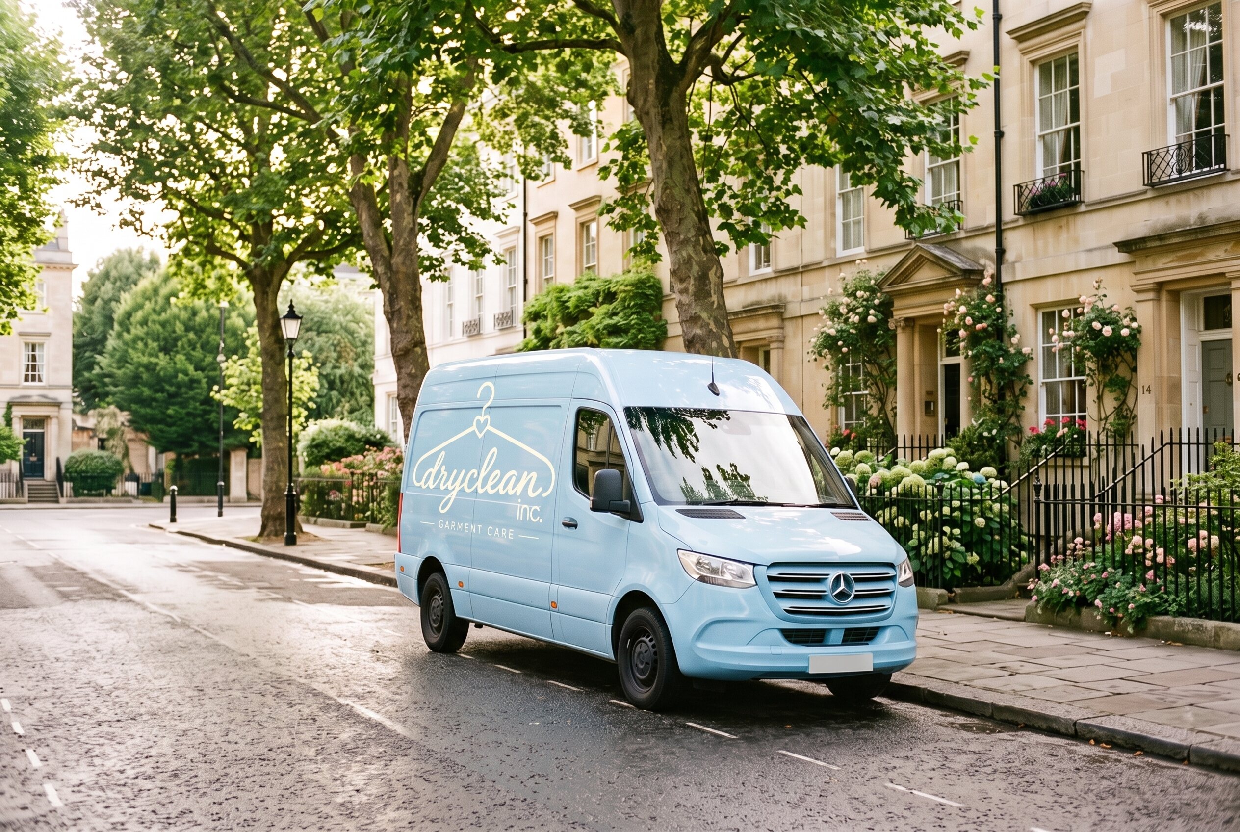 DryClean LLC concierge van on a residential street